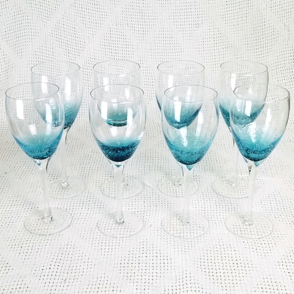 Other - Set of 8 Blue Bubble Red Wine Glasses